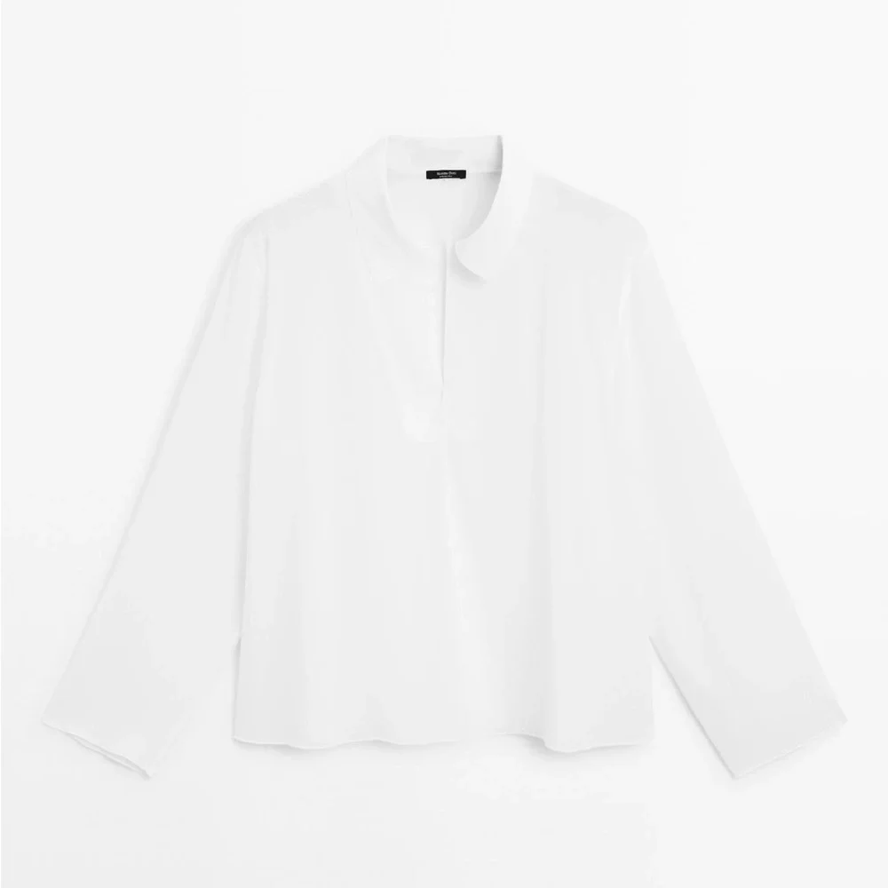 NWT. Massimo Dutti White100% Viscose Flowing Shirt with Polo Collar. Size S, M.